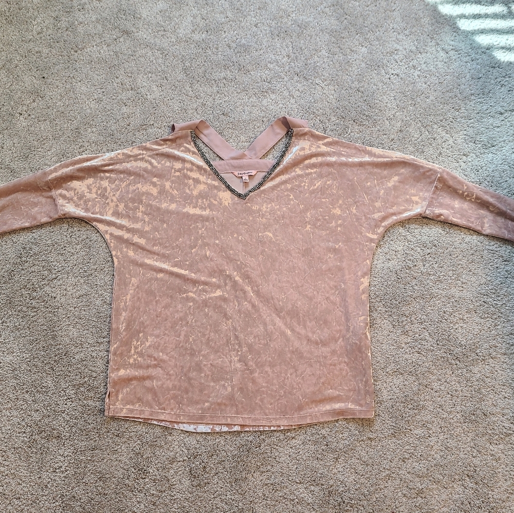 Juicy Couture Pink Crushed Velvet V-Neck Top with Trim